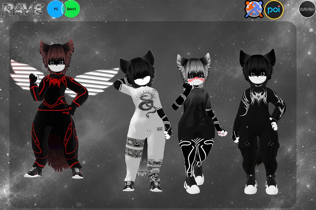 RAVE|オリジナル3Dモデル|VRChat対応|PC・Quest対応Furry Avatar+SPF