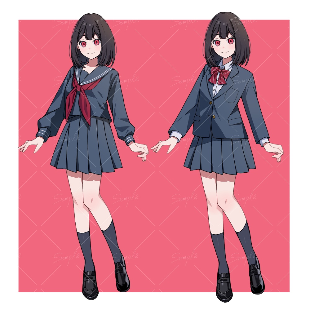 【立ち絵素材1】女の子制服立ち絵素材セット(表情差分18種)