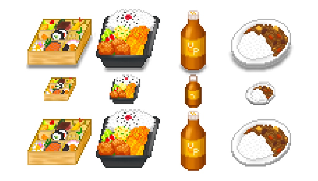 食べ物と飲み物4種　マップチップ・アイコンセット　(フリー)