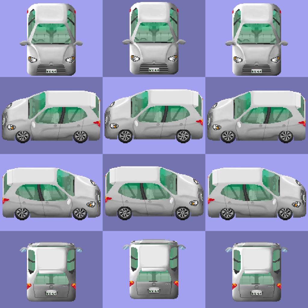 キャラが乗せられる車キャラチップ(4方向3パターン)