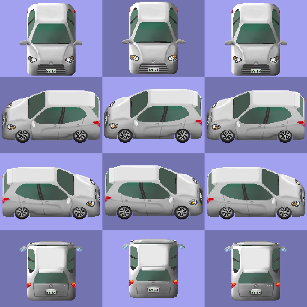 キャラが乗せられる車キャラチップ(4方向3パターン)