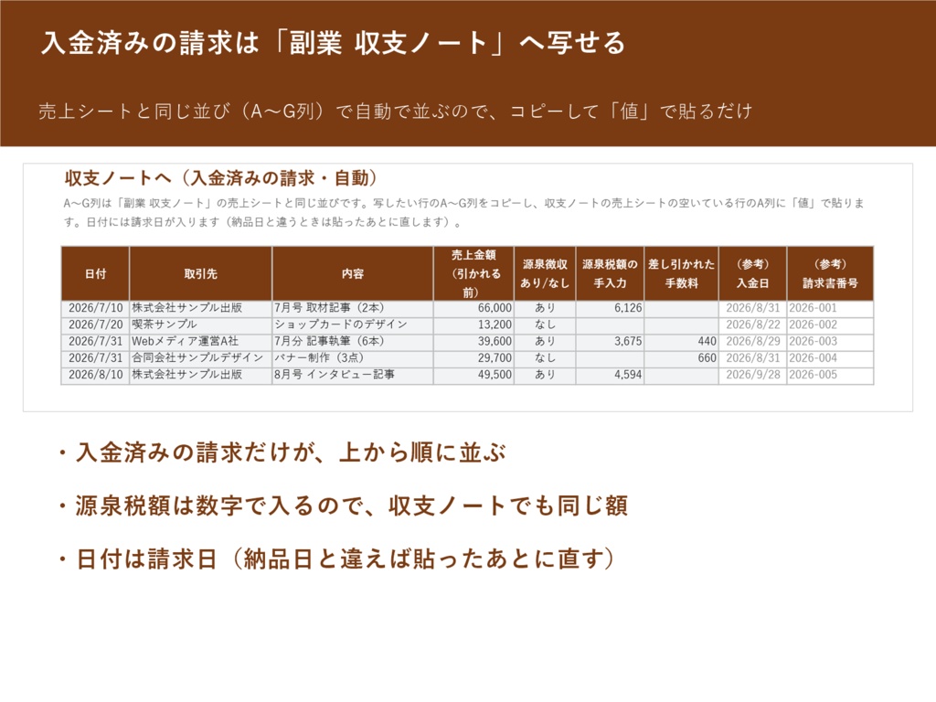 支払期日を過ぎた未入金が赤くなる 請求書と入金チェック表(Excel・マクロなし/請求書の印刷シートつき)