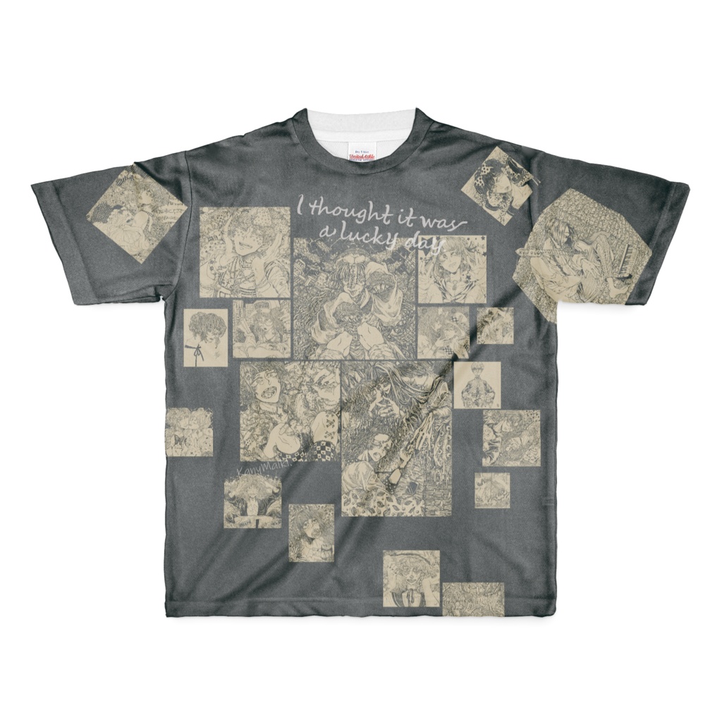 モノクロペン画コラージュTシャツ