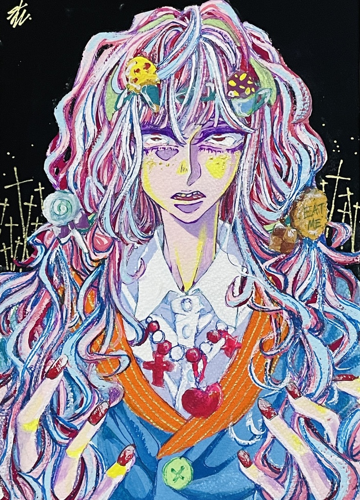 アナログ原画「不動の眼差し」塗装額付き