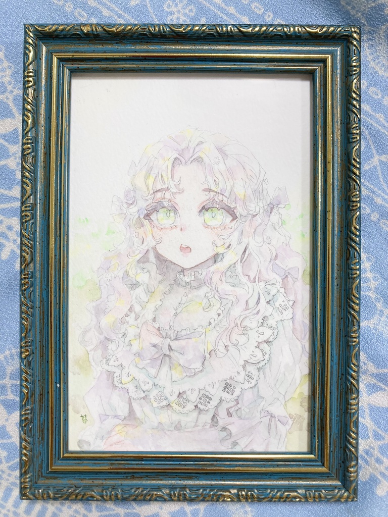 水彩原画　アンティーク少女　ミドリ（ポストカードサイズ）