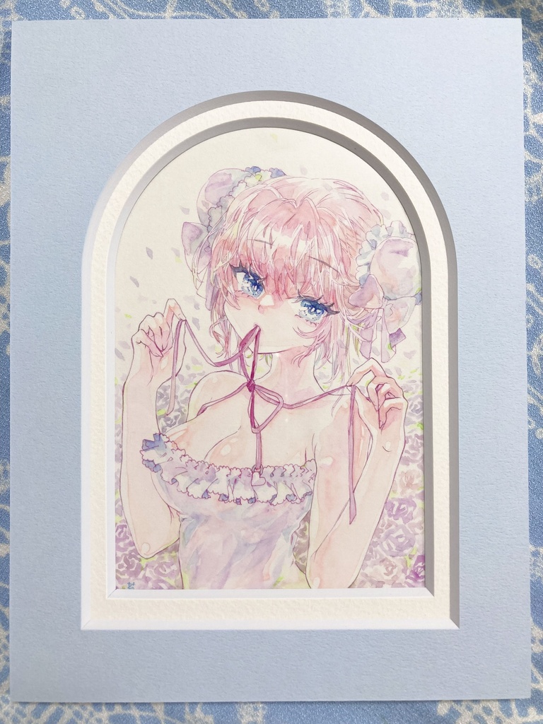 水彩原画　おだんご花娘　AP額