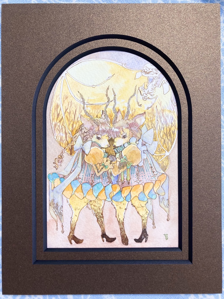 イラスト原画　森のふたご　AP額