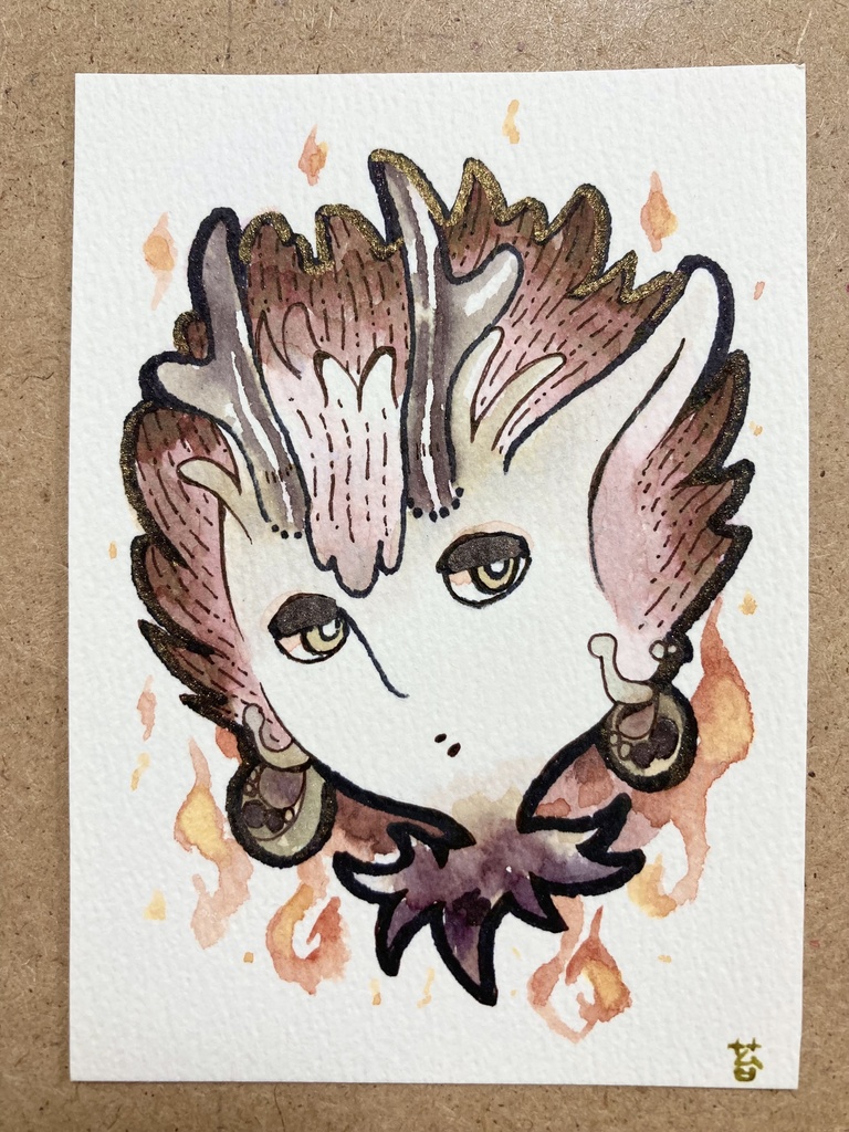 ATCサイズ原画 C 鹿骨、D 巻角、E 帽子、F 炎神