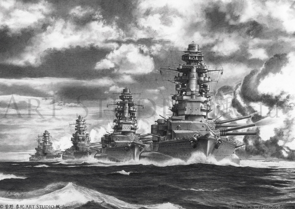 限定製作ミニチュア複製原画「黒鋼の咆哮、蒼穹に刻む意志ー戦艦 長門・陸奥・日向・伊勢ー」