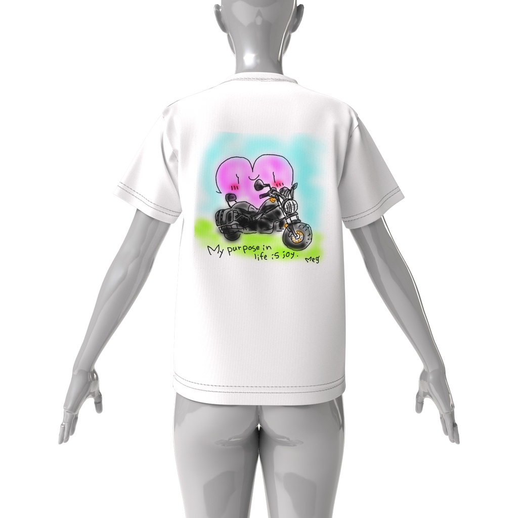 両面印刷、ありがとうハートちゃんバイクに乗るビックシルエットTシャツ