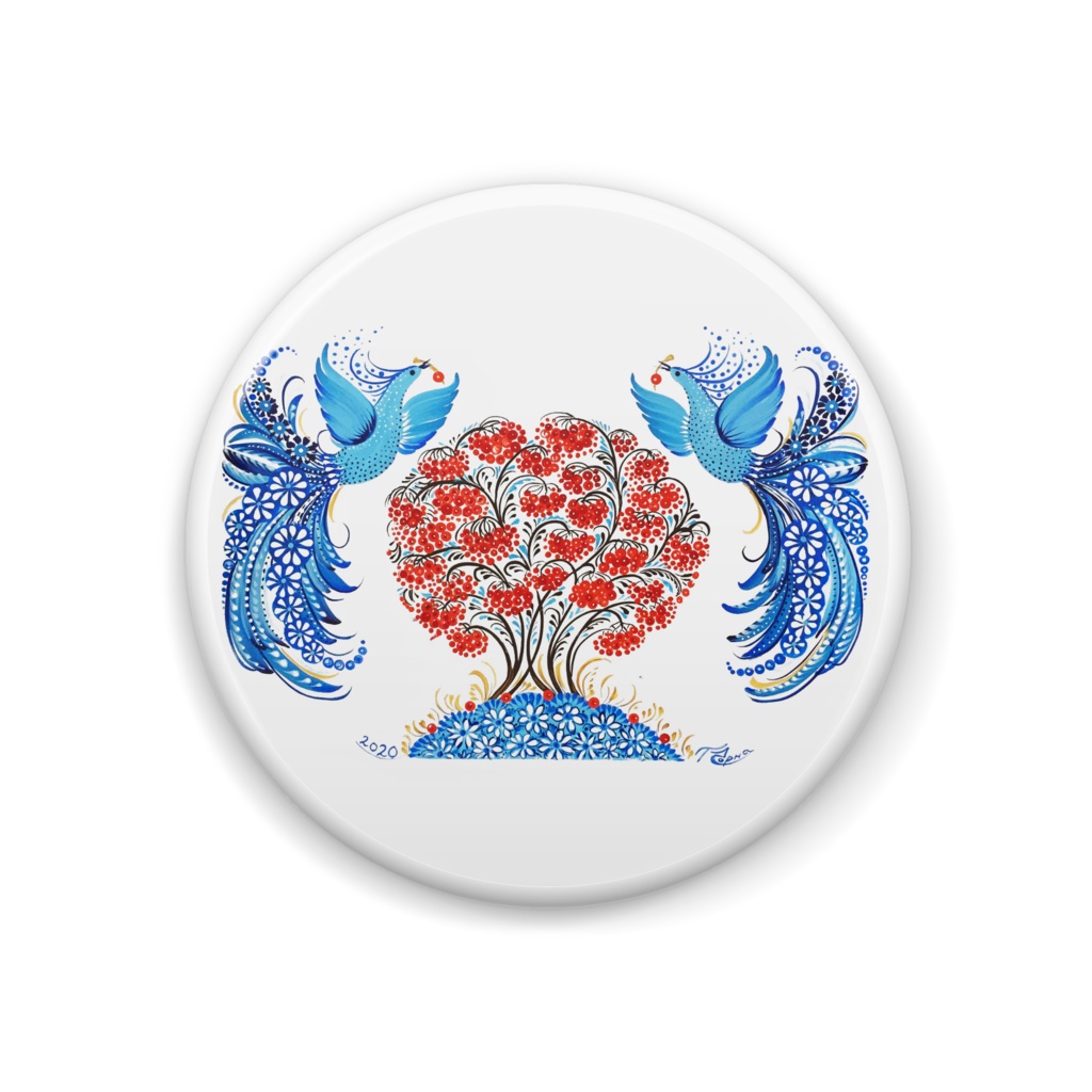 Tatyana.chorna☆ペトリキウカ 鳥さん 缶バッチ ウクライナ支援