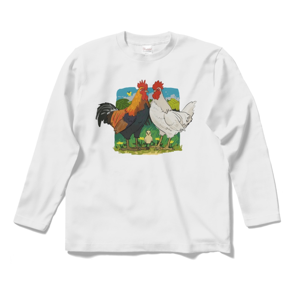 ニワトリと鶏とヒヨコロングスリーブTシャツ