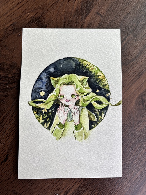 【水彩原画・ポストカードサイズ】探す少女