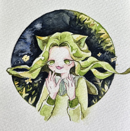 【水彩原画・ポストカードサイズ】探す少女