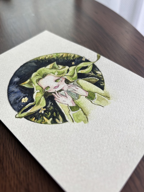 【水彩原画・ポストカードサイズ】探す少女