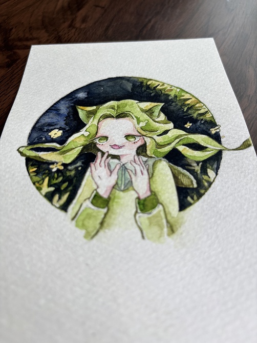 【水彩原画・ポストカードサイズ】探す少女