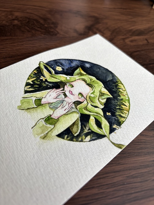 【水彩原画・ポストカードサイズ】探す少女