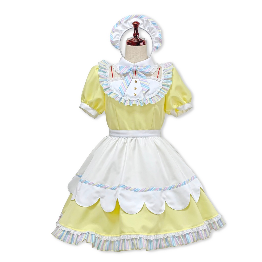 【難あり】マシュマロストライプメイド　コスチュームセット