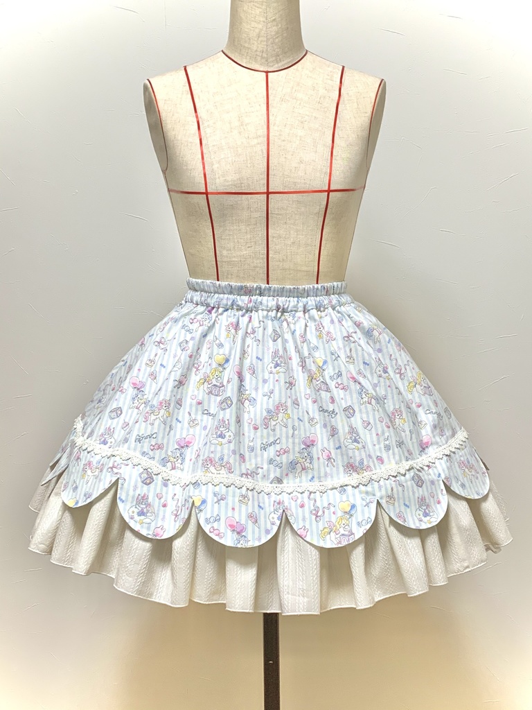 【即納】ユニコーンストライプ　スカラップスカート 