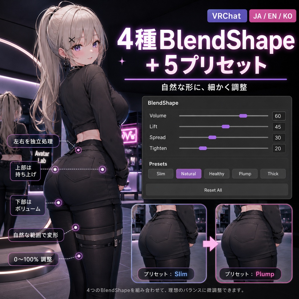 美尻ラボ - アバターのお尻の形をBlendShapeで自由に微調整【VRChat】【JA,En,Ko】