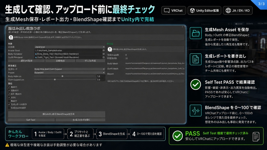服はみ出し救急ラボ - 体型変更後の服はみ出しをUnityだけで応急補正【VRChat】【JA,EN,KO】