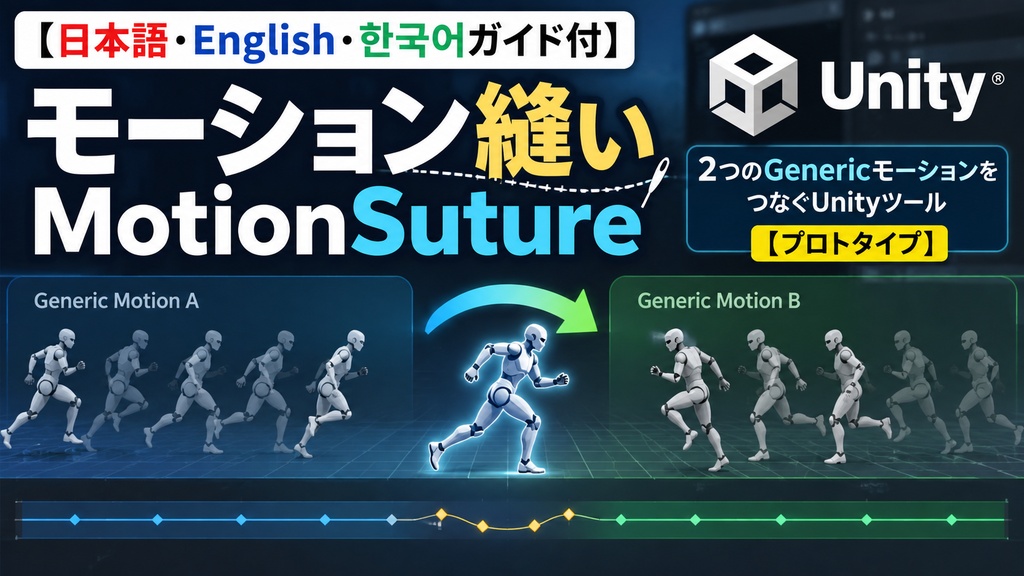 【日本語・English・한국어ガイド付】モーション縫い MotionSuture｜2つのGenericモーションをつなぐUnityツール［プロトタイプ］