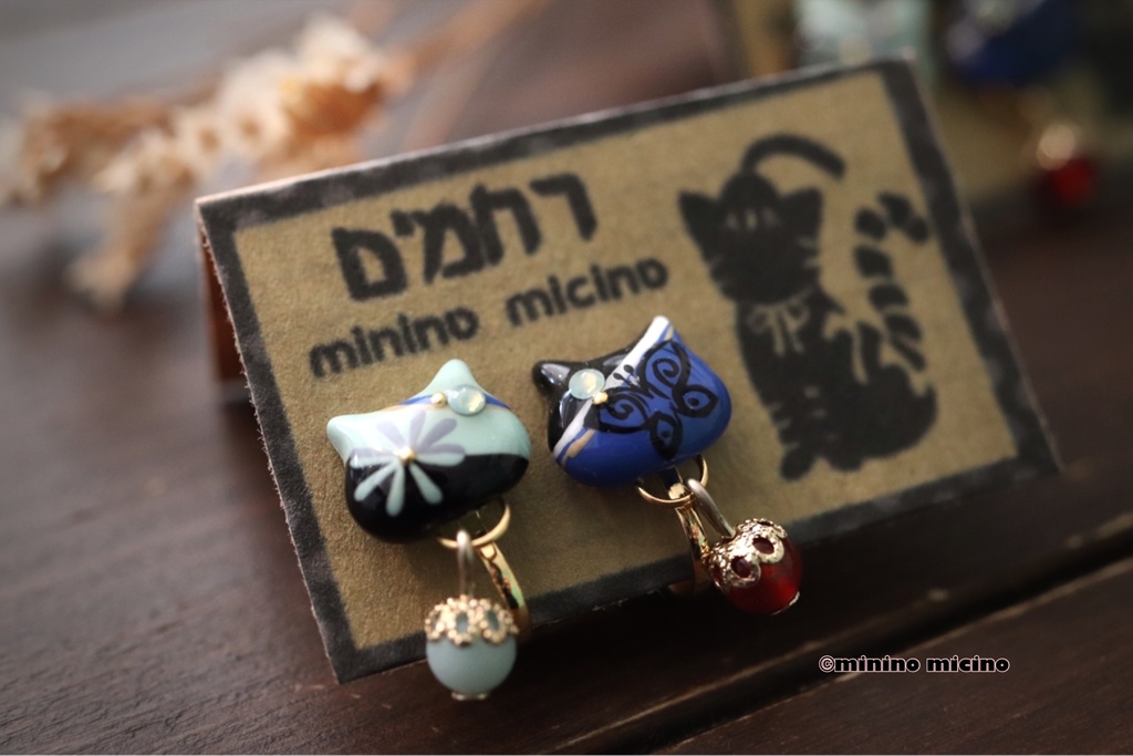 和風アートキャットイヤリング＆ピアス❀膝我