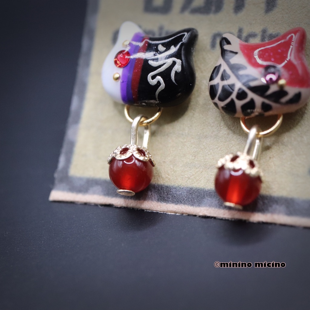 和風アートキャット イヤリング&ピアス❁羅