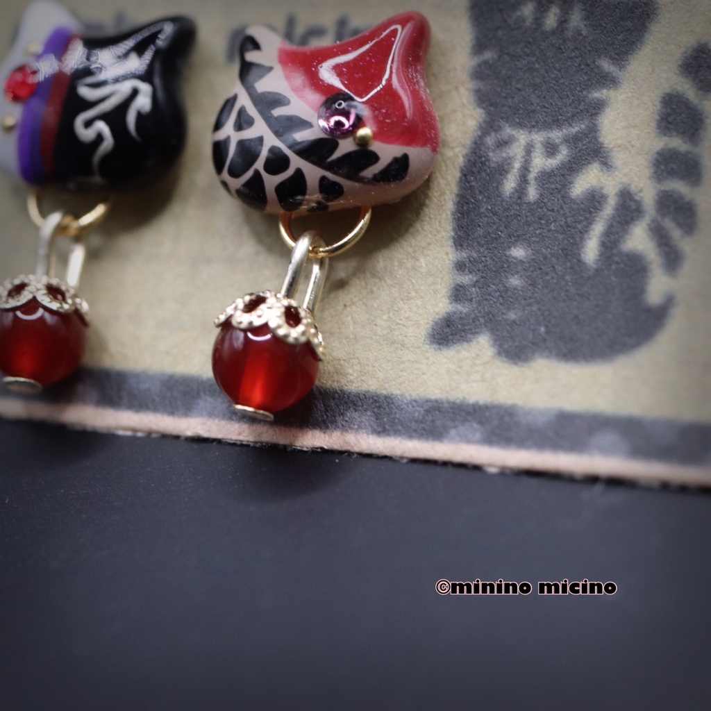 和風アートキャット イヤリング&ピアス❁羅