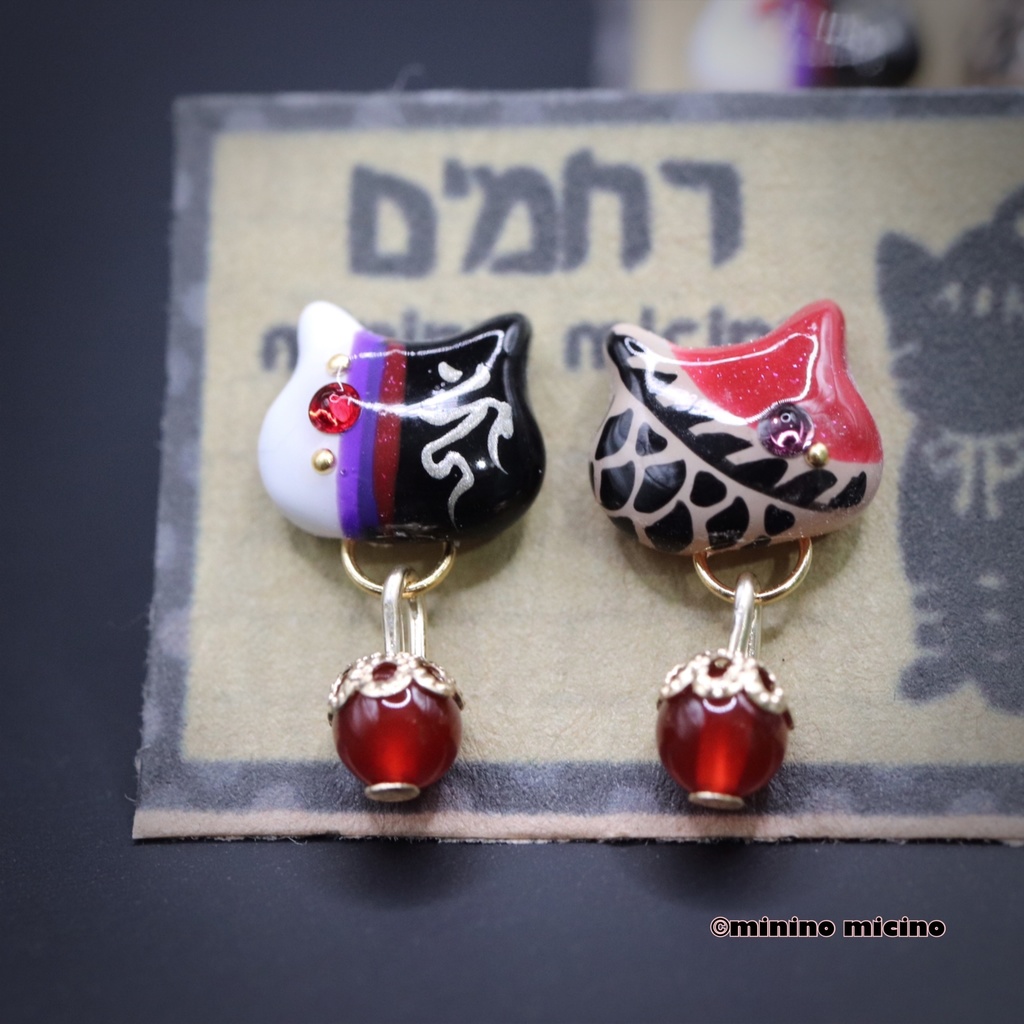 和風アートキャット イヤリング&ピアス❁羅
