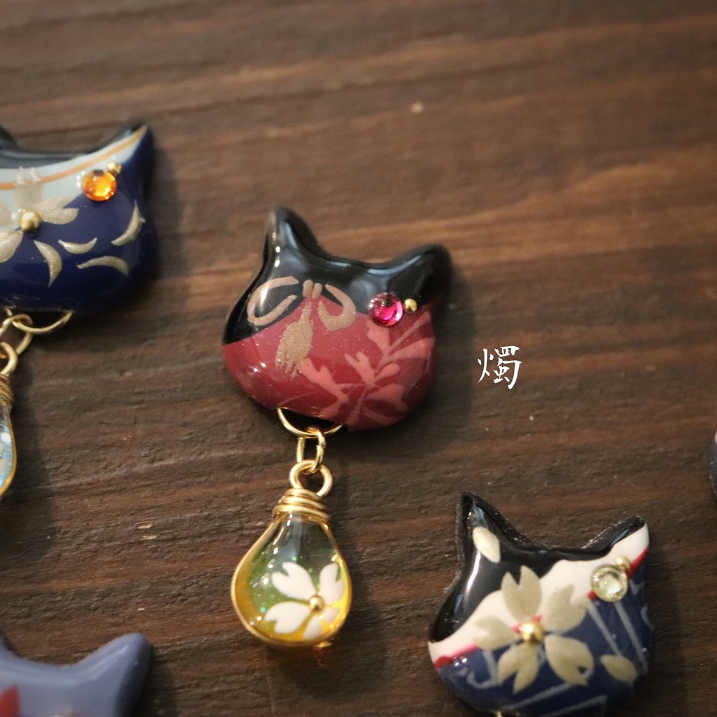 和風アートビッグキャット イヤリング&ピアス 1点売り