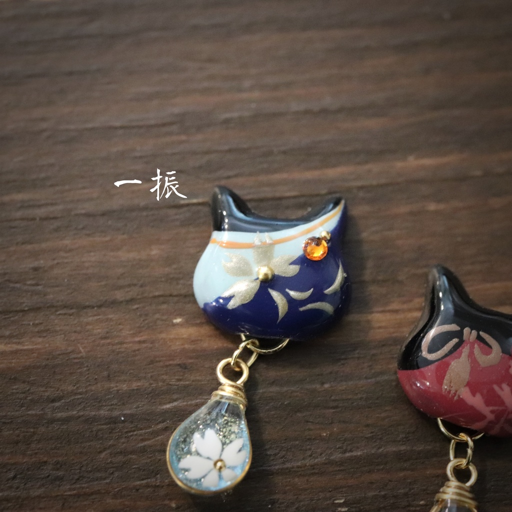 和風アートビッグキャット イヤリング&ピアス 1点売り