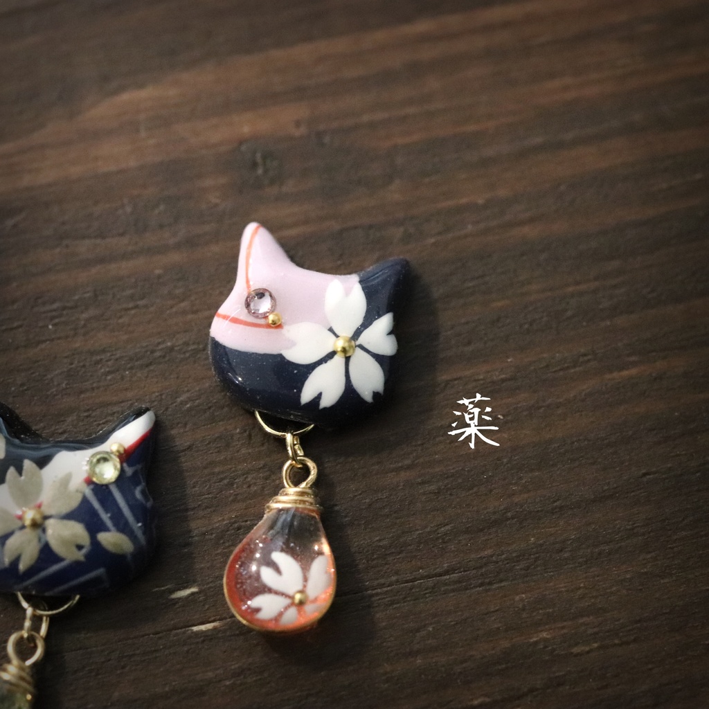 和風アートビッグキャット イヤリング&ピアス 1点売り