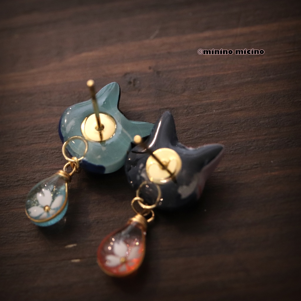 和風アートビッグキャット イヤリング&ピアス 1点売り