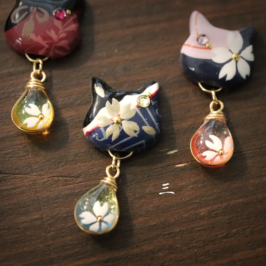 和風アートビッグキャット イヤリング&ピアス 1点売り