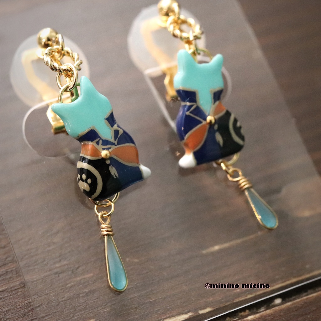 和風マイクロアートキャット イヤリング&ピアス❀一振