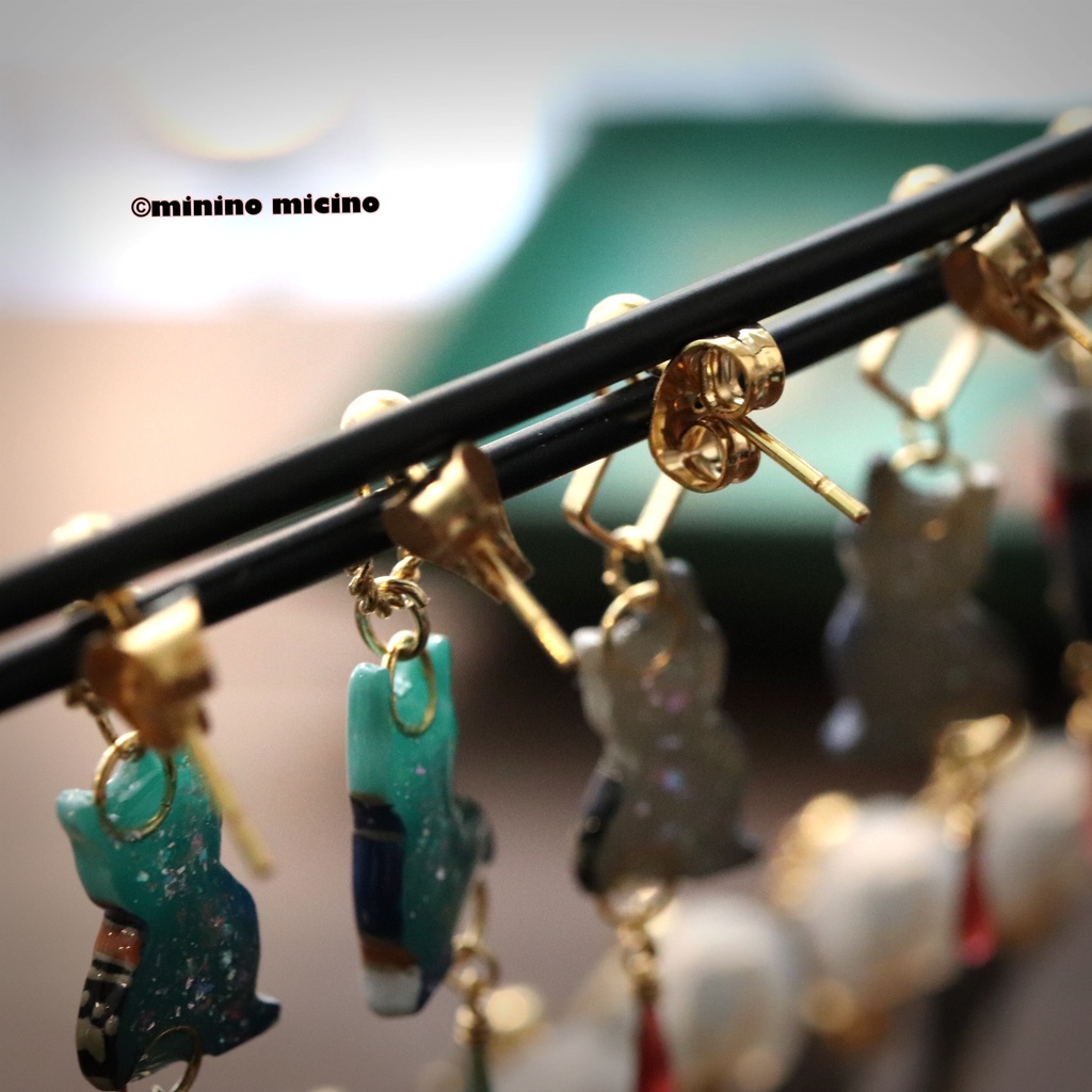 和風マイクロアートキャット イヤリング&ピアス❀鬼