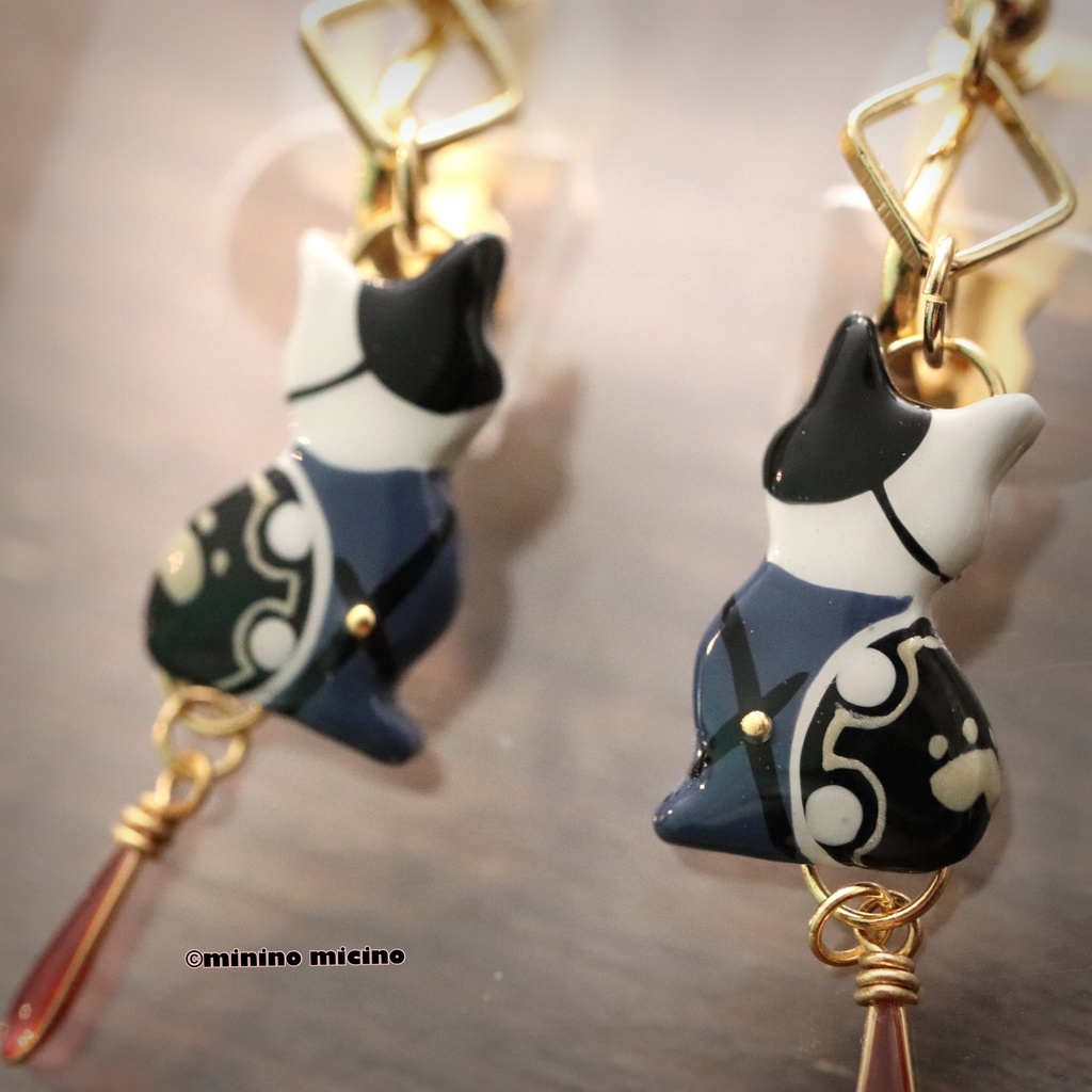 和風マイクロアートキャット イヤリング&ピアス❀鬼