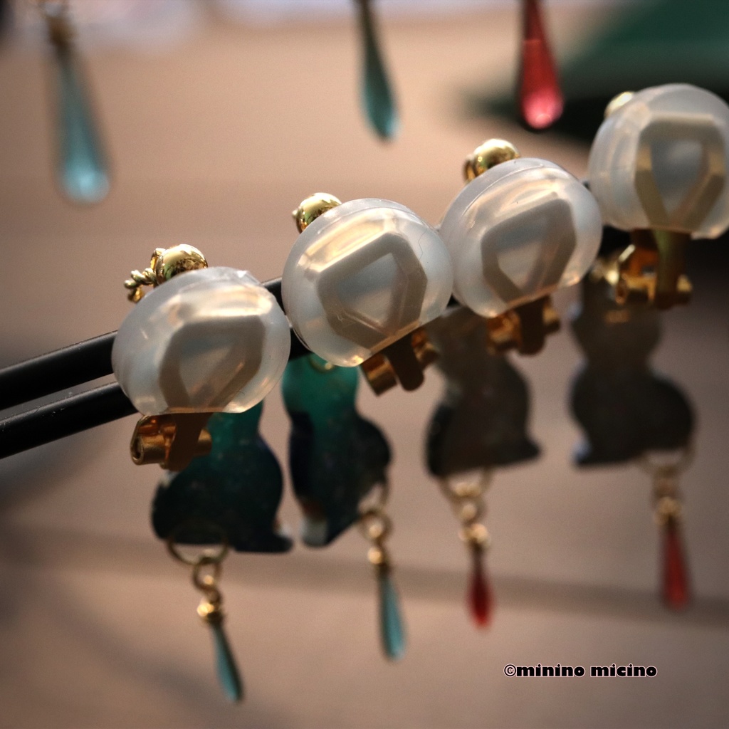和風マイクロアートキャット イヤリング&ピアス❀鬼