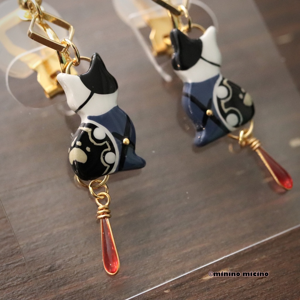 和風マイクロアートキャット イヤリング&ピアス❀鬼