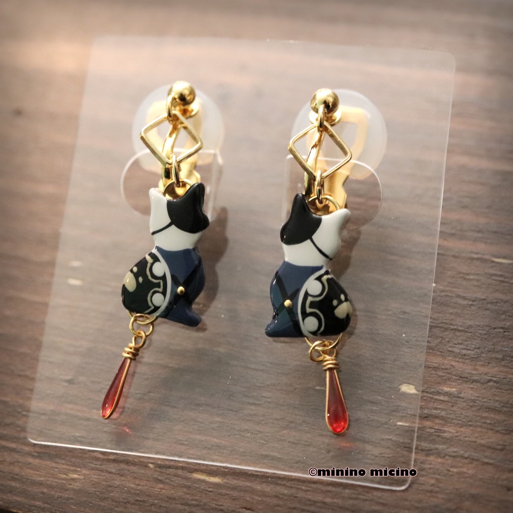 和風マイクロアートキャット イヤリング＆ピアス❀鬼