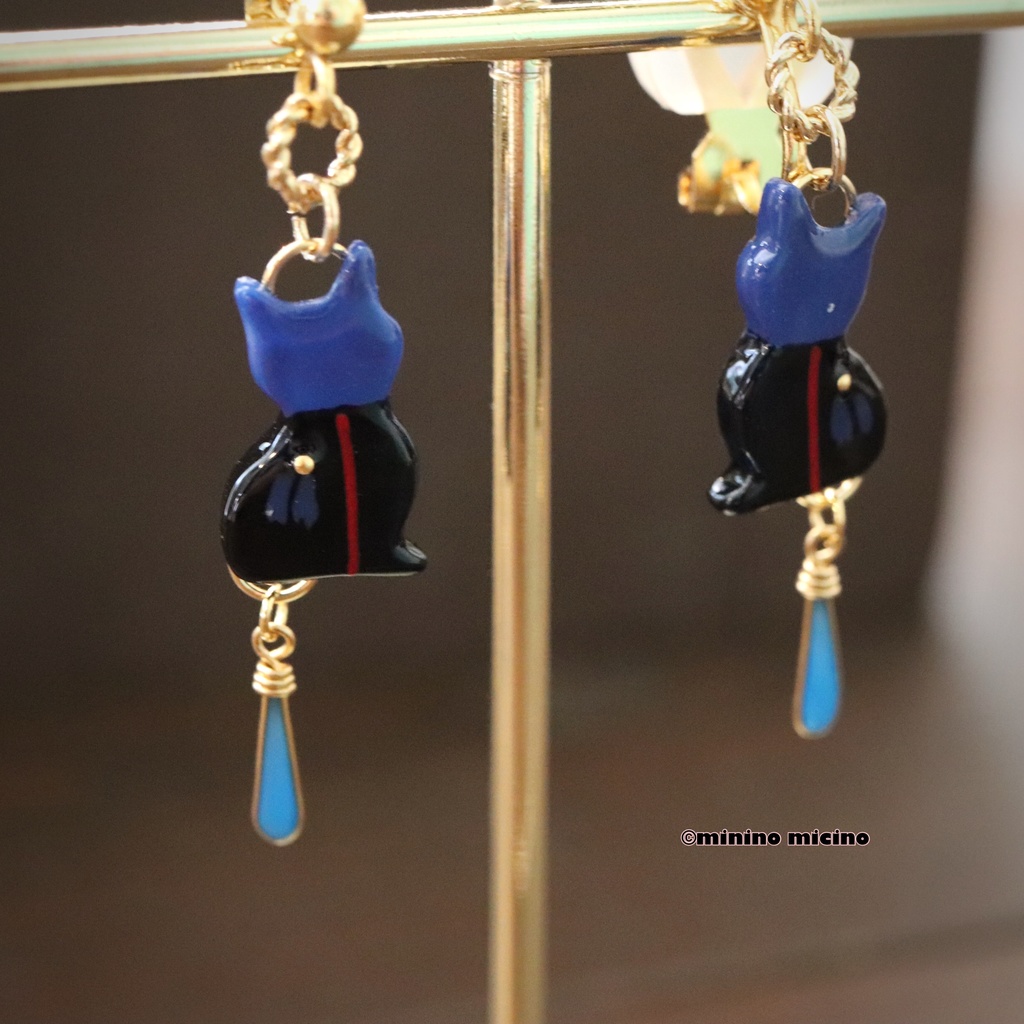 和風マイクロアートキャットイヤリング&ピアス❀八丁