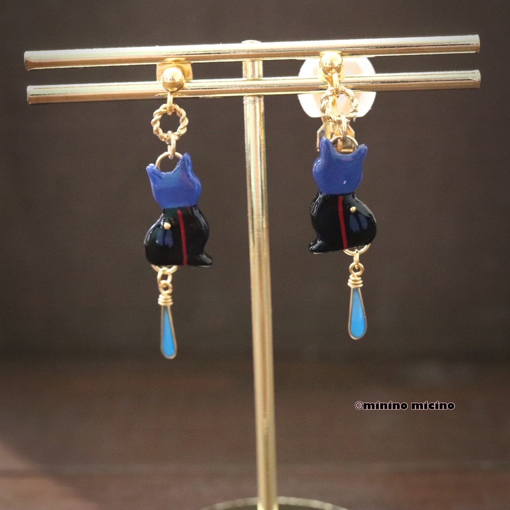 和風マイクロアートキャットイヤリング＆ピアス❀八丁