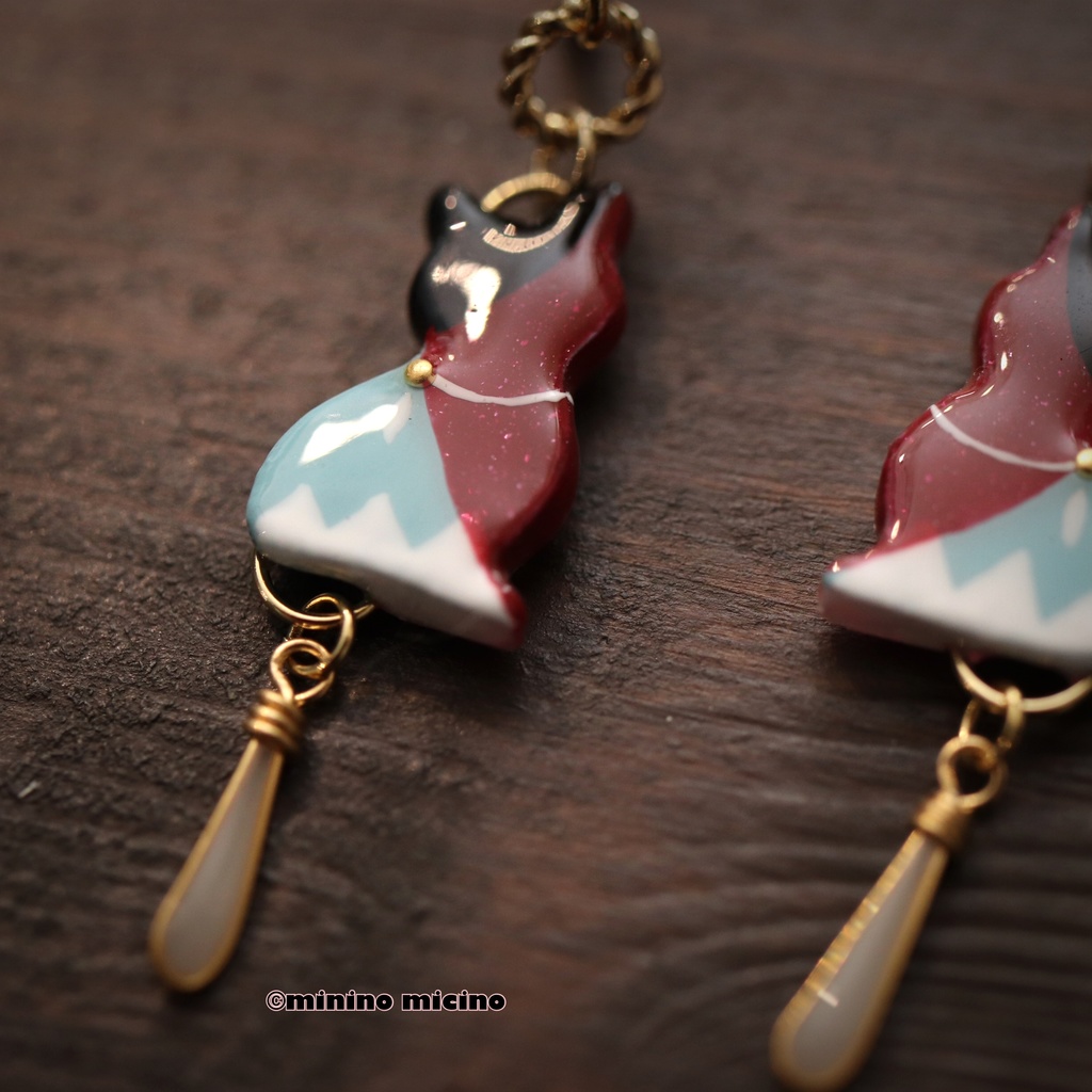 和風マイクロアートキャットイヤリング&ピアス❀和