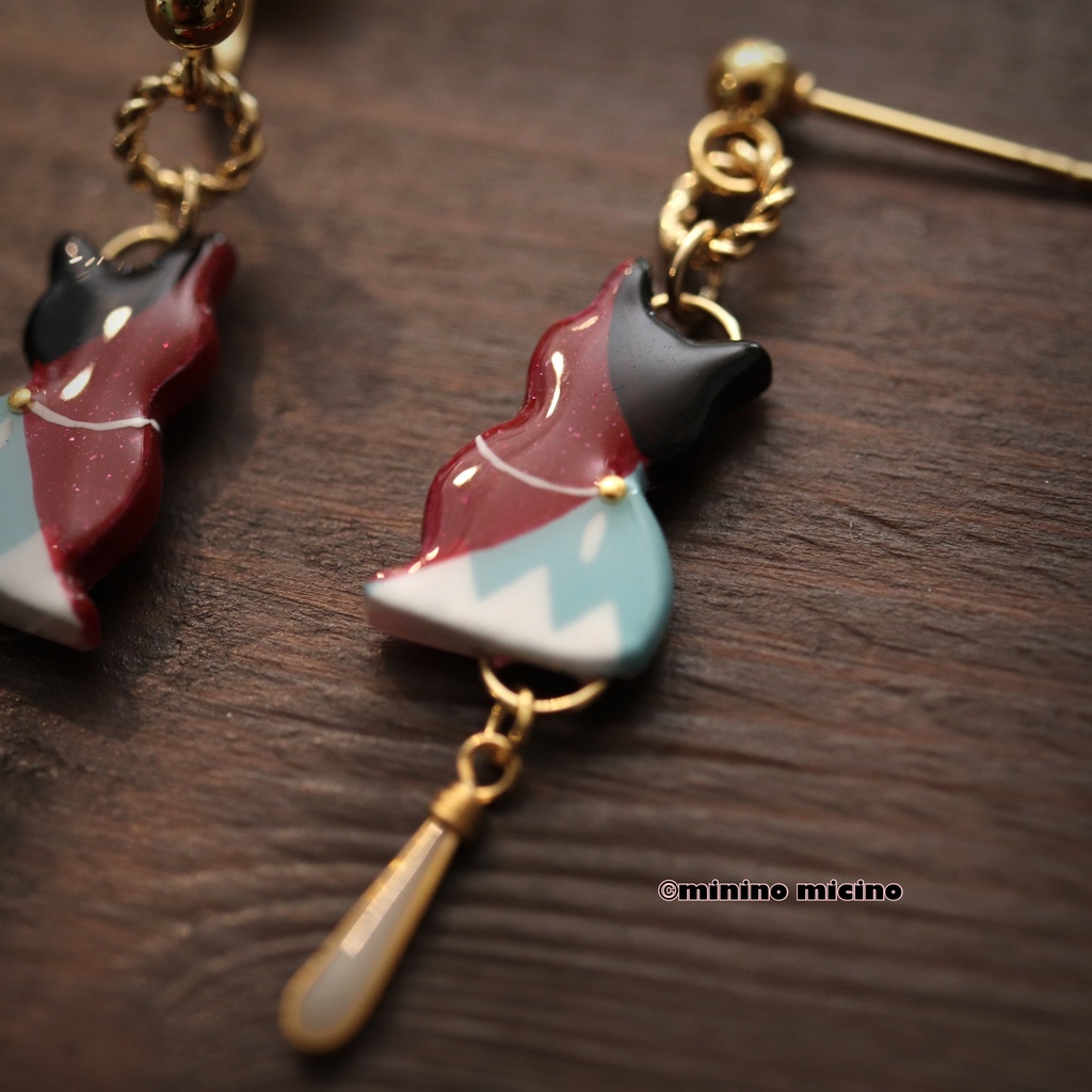 和風マイクロアートキャットイヤリング&ピアス❀和