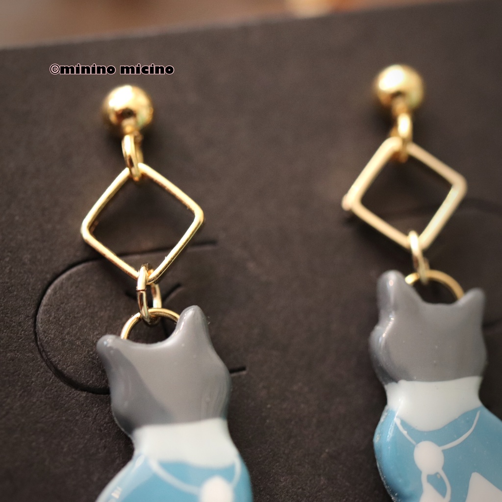 和風マイクロアートキャット イヤリング&ピアス❀安