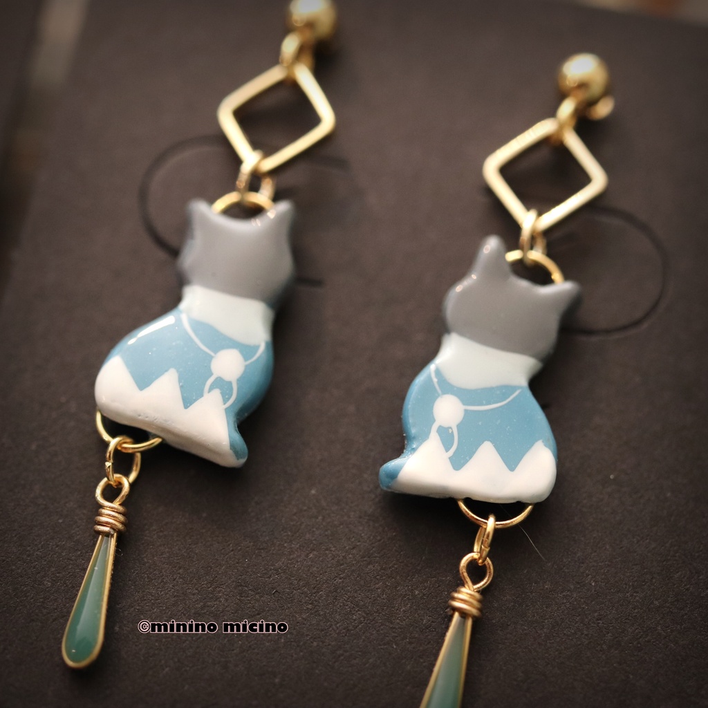 和風マイクロアートキャット イヤリング&ピアス❀安