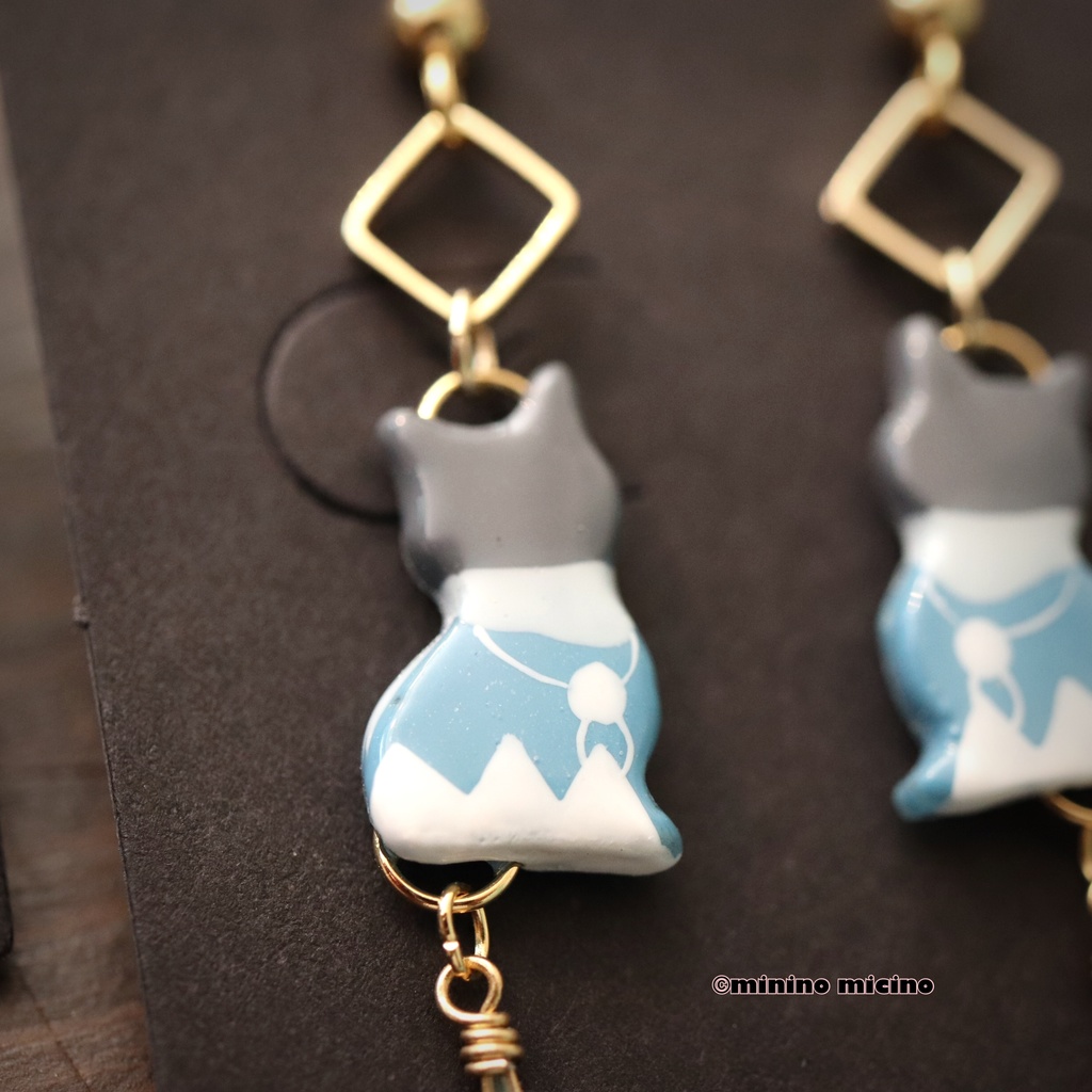 和風マイクロアートキャット イヤリング&ピアス❀安