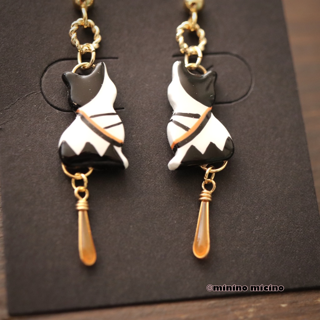 和風マイクロアートキャット イヤリング&ピアス❀曽根