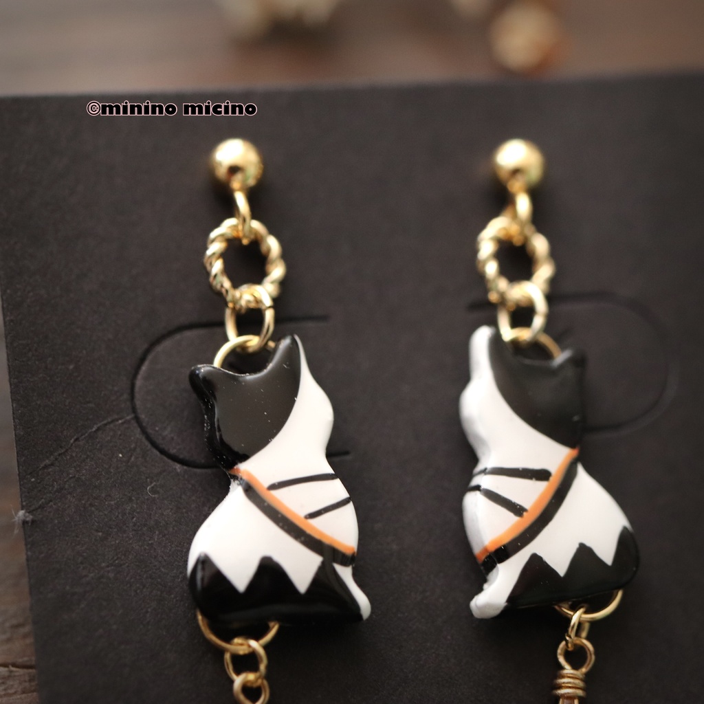 和風マイクロアートキャット イヤリング&ピアス❀曽根